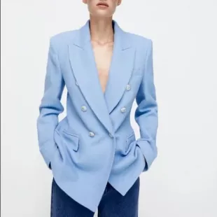 Tailored Double Breasted Blazer in Sky Blue