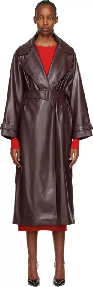 Belted Faux-Leather Trench Coat