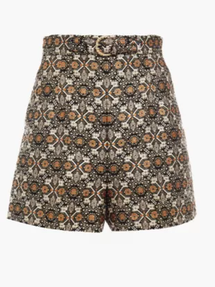 Ayana Belted Metallic Jacquard Shorts