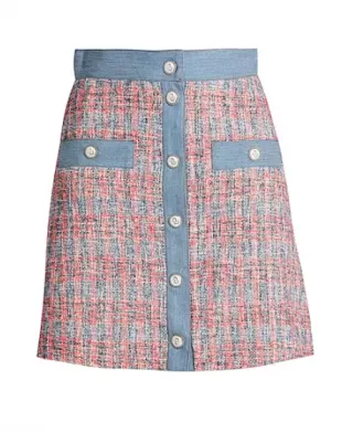 Maje - Tweed Skirt with Denim Contrasts