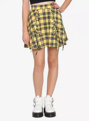 Yellow Plaid Lace-Up Skirt