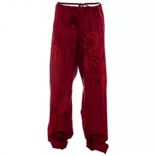 Gucci by Tom Ford - Red Silk Embroidered Wide Leg Drawstring Trousers