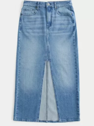 Highest Rise Medium Wash Denim Maxi Skirt