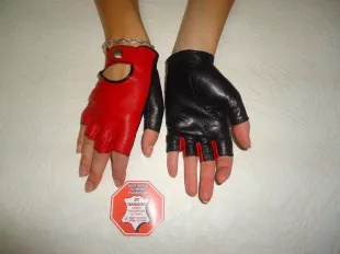Designer Fashion Women's Fingerless Red & Black Genuine Leather Gloves Made with Italian Genuine Leather