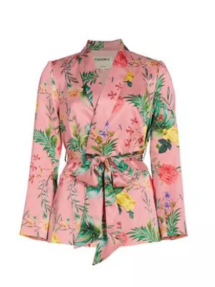 L'agence - Everly Belted Floral Silk Wrap Blazer