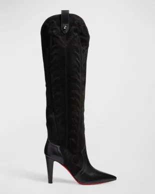 Christian Louboutin Santia Botta Mixed Leather Red Sole Boots worn by Lisa  Barlow as seen in The Real Housewives of Salt Lake City (S04E05)