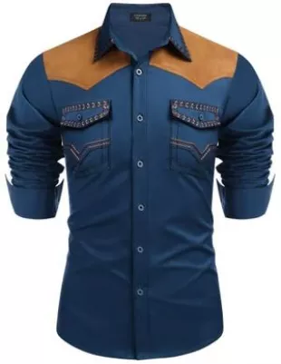 coofandy - Western Cowboy Embroidered Shirt