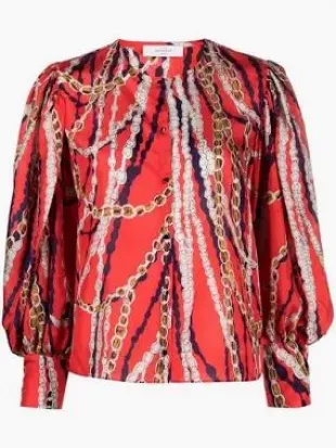 blouse en soie Hill Sevigny à imprimé chaîne - Rouge
