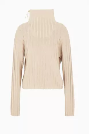 Ribbed-Wool Mock-Neck Jumper