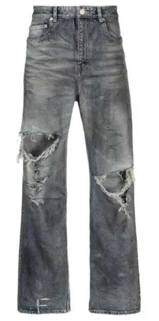 Balenciaga - Dirty Blue Ripped Knee Baggy Jeans