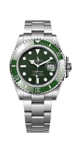 Rolex Oyster Steel Green Submariner Date watch worn by Anuel AA