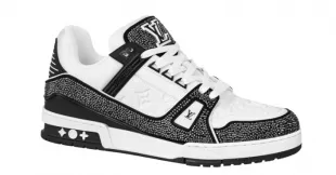 Louis Vuitton - White Leather & Black Crystal LV Trainer Sneakers