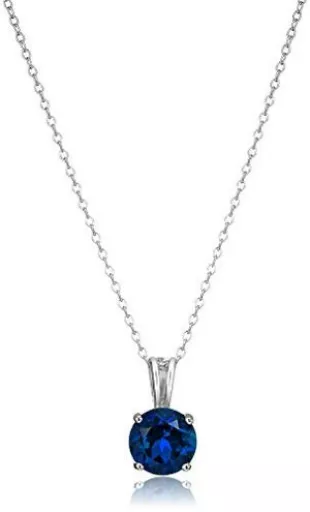 womens Sterling Silver Round Cut Created Blue Sapphire Birthstone Pendant Necklace (September), 18"
