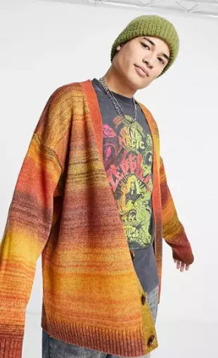Reclaimed Vintage Knitted Ombre Space Dye Cardigan worn by Cameron
