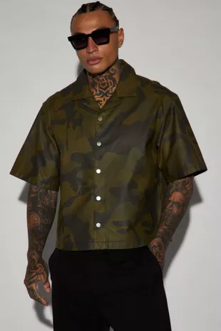 Every Step Of The Way Camo Cropped Button Up Shirt