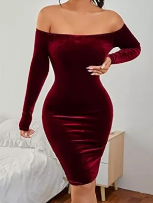 Off Shoulder Velvet Bodycon Dress