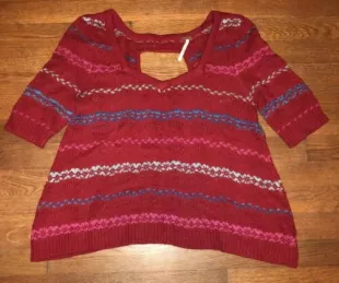 Red Blue White Knit Sweater short sleeve Soft Wool Angora