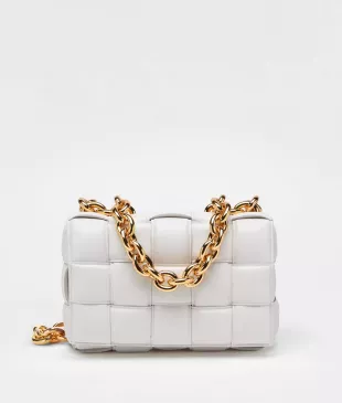 Bottega Veneta - Cassette Chain Shoulder Bag in White