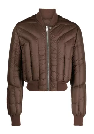 Brown Quilted Cropped Bomber Jacket