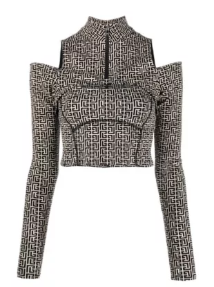 Balmain - Monogram-Pattern Long-Sleeve Top