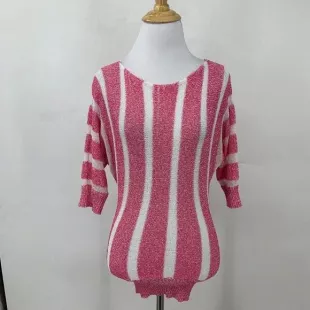 Fitted Knit Pink Mid Dolman Sleeves Smocked Hem Sweater