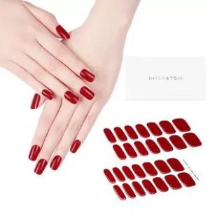 Semi Cured Gel Nail Strips Red (Scarlet Delight) Gel Nail Polish Stickers Glossy Nail Wraps 28 Stickers
