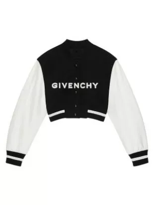 Women's Cropped Varsity Jacket In Wool And Leather