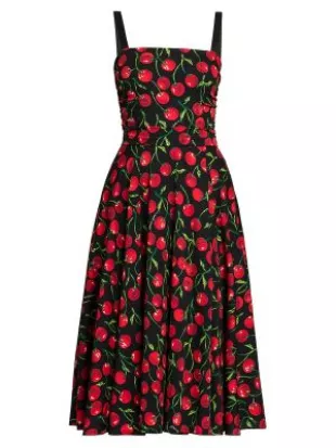 DRESSFO Women's Cherry & Starfish Print High-Low Tank Dress – Lace Trim, Buckle Detail, 100% Polyester - View #3