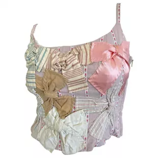 Cheap and Chic Whimsical Vintage Homespun Folk Stitched Bow Corset
