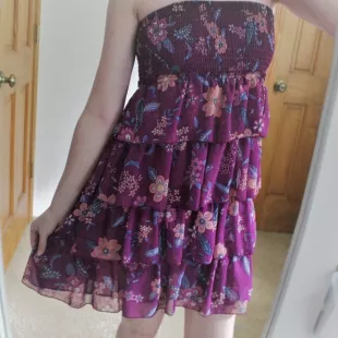 PURPLE FLORAL RUFFLE DRESS