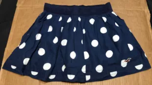 Womens Short Skirt - Elastic Waist -  Blue, White Polka Dot