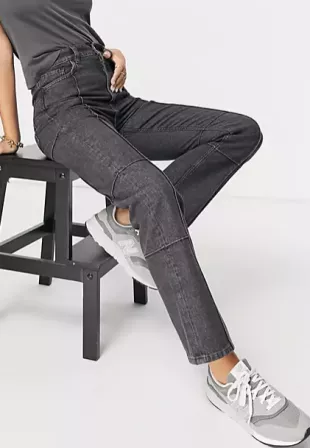 Crawford Cotton Straight Leg Jeans In Washed Black