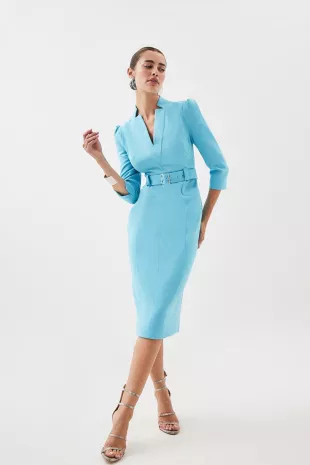 Compact Stretch Forever Belted Pencil Midi Dress