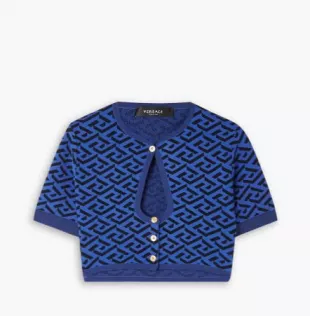 Cropped Cutout Jacquard-knit Cardigan
