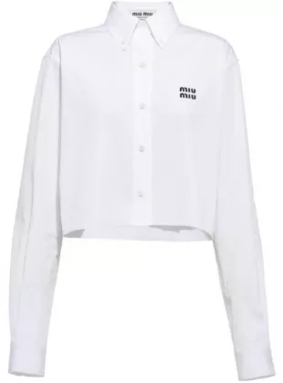 Miu Miu - Embroidered Logo Cropped Shirt