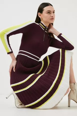 Rib Knit Sporty Colour Block Zip Dress