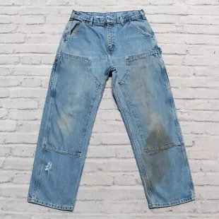 Double Knee Denim Work Pants Jeans Distressed Wip Front