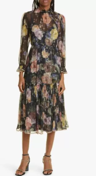 Zimmermann - Floral Long Sleeve Silk Chiffon Dress