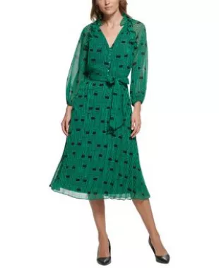 Karl Lagerfeld Paris - V-Neck Printed Tie-Waist Midi Dress