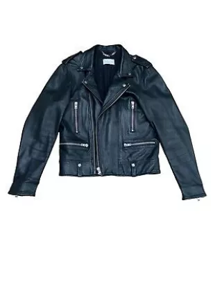 Sandro - Paris « Thrasher » Black Biker Leather Jacket Size L