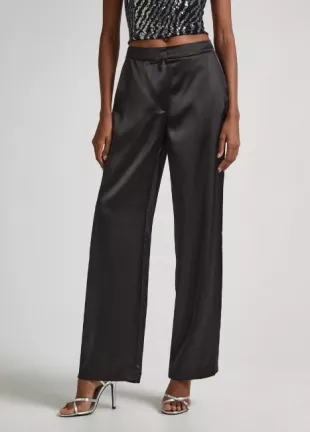 Satin Palazzo Trousers in Black
