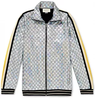Gucci - Webbing Trimmed Logo Embroidered Iridescent Jersey Track Jacket