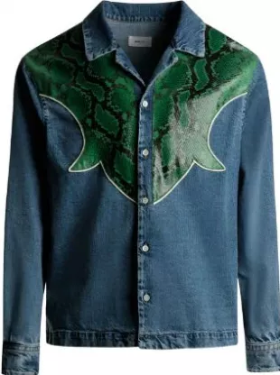 Snake-Print Denim Shirt