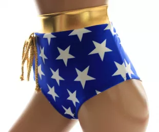 Sugarpuss STAR SUPERHEROINE BRIEFS, Original Cut, Matte Lycra Bottoms with Stars, Cosplay Costume