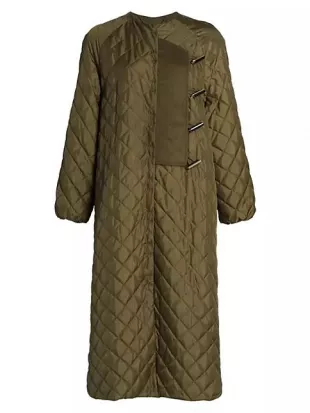 Army Green Felt-trimmed Quilted Ripstop Coat