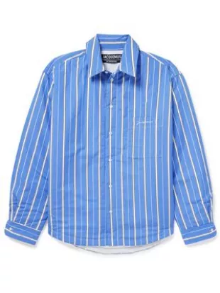 Logo-Embroidered Padded Striped Cotton-Poplin Overshirt