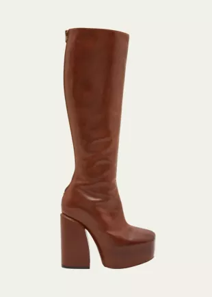 Leather Block-Heel Knee Boots