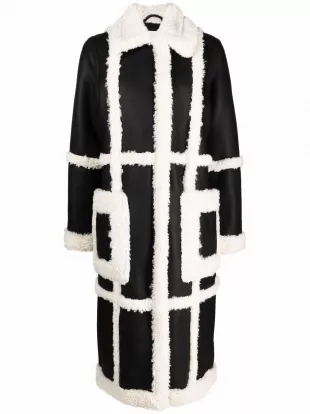 manteau en peau lainée artificielle à design à empiècements - Noir