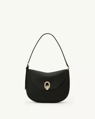 Small Tondo Hobo in Black Grained Leather