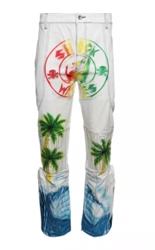 White Tropical 'Shock Waves' Moto Jeans